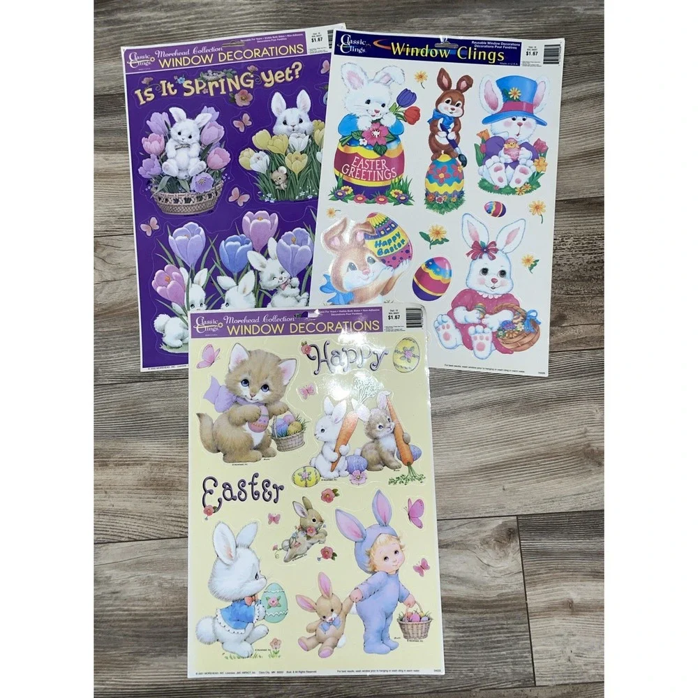 Color/Classic Clings Vintage Easter Holiday Window Static Clings Lot‎ (3 Pieces)